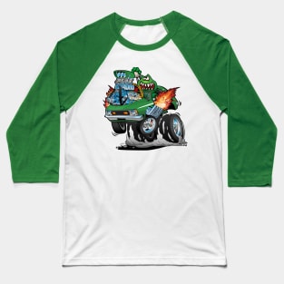 Seventies Green Hot Rod Funny Car Cartoon Baseball T-Shirt